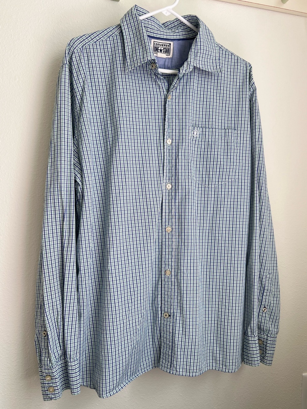 Converse Men's Blue and White Checked Button-Down Shirt